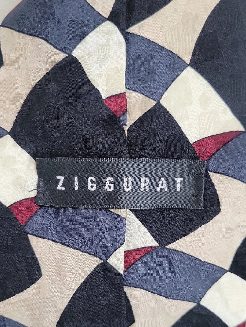 Ziggurat Silk Geometric Pattern Tie Black, Cream & Navy